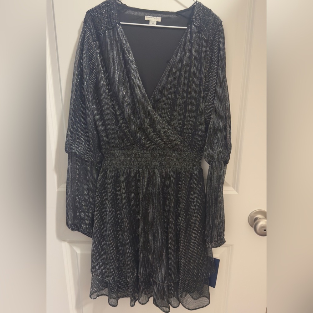 Habitual Kid Black and Silver Holiday Dress.  Size 14. NWT